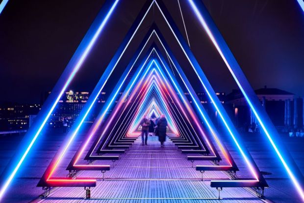glowing tunnel of triangles 