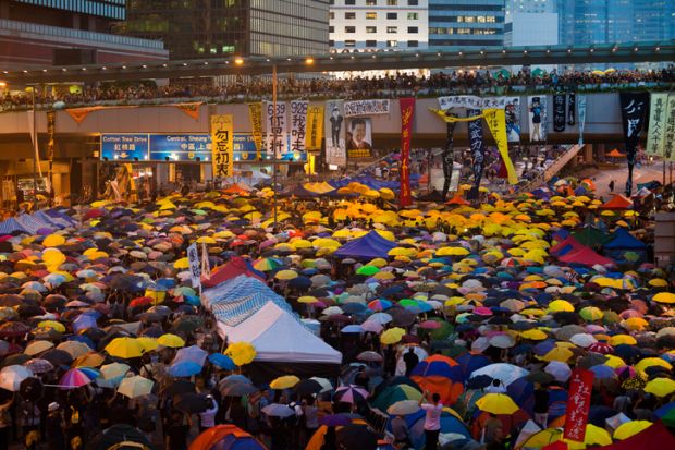 Peaceful umbrella protests during Hong Kong's Occupy Central movement in 2014 Peaceful umbrella protests during Hong Kong's Occupy Central movement in 2014