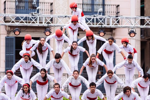 A human pyramid