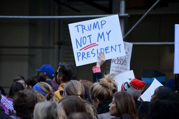 A "Trump: Not my president" sign A "Trump: Not my president" sign