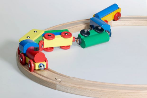 Wooden toy train crash Wooden toy train crash
