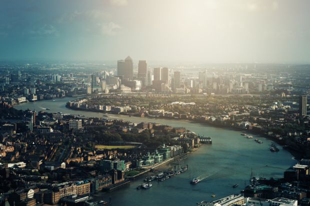 Thames River and Canary Wharf in London