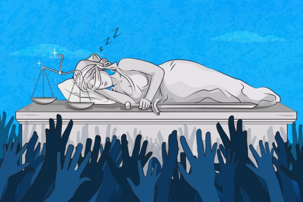 Lady Justice sleeps, signifying lazy peer review Lady Justice sleeps, signifying lazy peer review