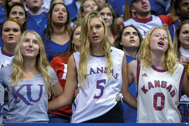 student fans of basketball team the Kansas Jayhawks student fans of basketball team the Kansas Jayhawks