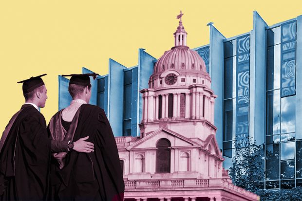 Montage of University of Greenwich students on graduation day in the grounds of the Old Royal Naval College, and the Templeman Library at the University of Kent. To illustrate the merger between the two universities. Montage of University of Greenwich students on graduation day in the grounds of the Old Royal Naval College, and the Templeman Library at the University of Kent. To illustrate the merger between the two universities.