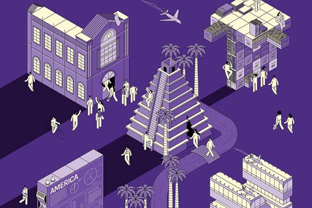 Detail of cover illustration of THE Latin America University Rankings 2021