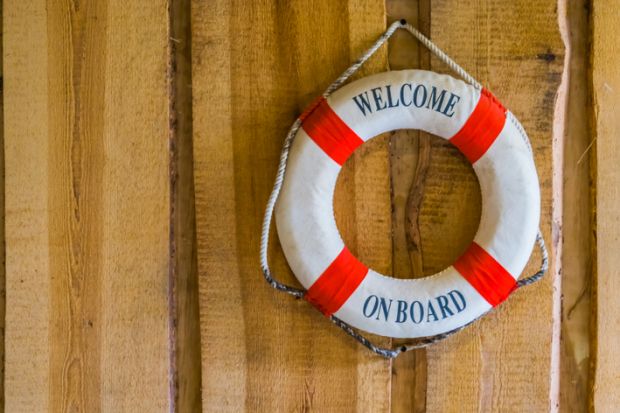 Life buoy with the text welcome on board