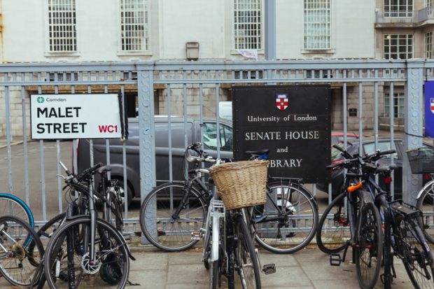 LondonUK - March 25 2018 Malet Street Name Sign and University of London plate, London Borough of Camden, UK