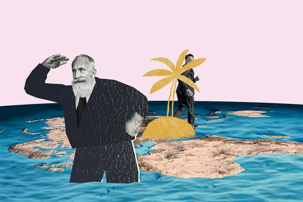 Man looking the wrong way as someone hides behind a palm tree, with a map of the world as the background. To illustrate the difficulties in applying quality assurance processes to transnational education. Man looking the wrong way as someone hides behind a palm tree, with a map of the world as the background. To illustrate the difficulties in applying quality assurance processes to transnational education.