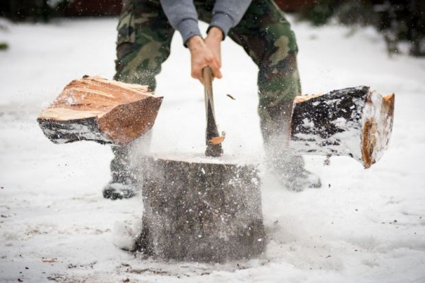 Man splitting log
