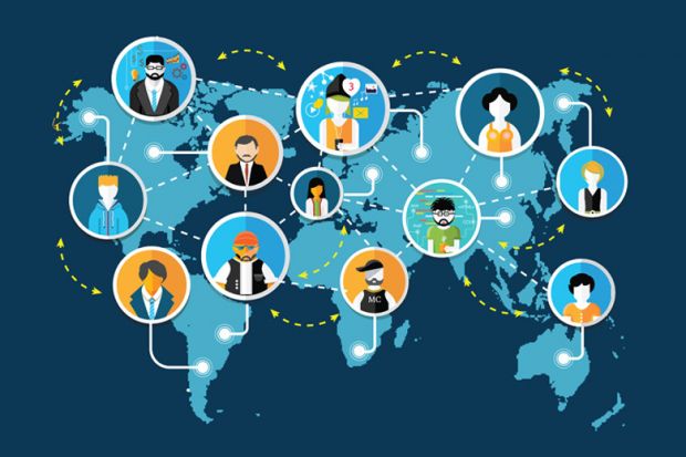 Map of globally-interconnected academic network (illustration)