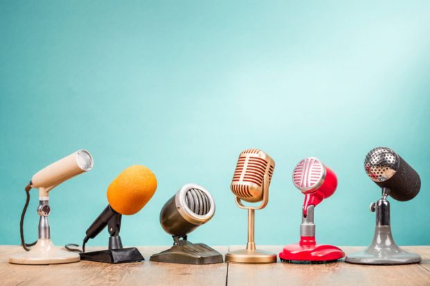 A row of microphones A row of microphones, symbolising media engagment