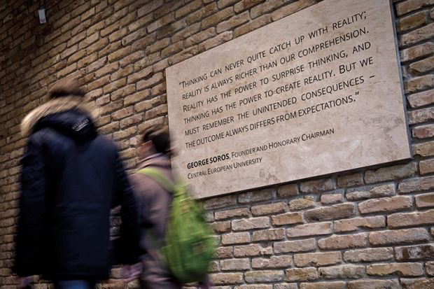 Students enter the Central European University on January 17, 2019 in Budapest Hungary Students enter the Central European University on January 17, 2019 in Budapest Hungary