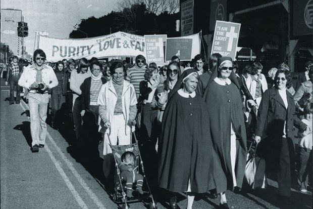 Part of the march in Park Street – the Festival of Light demo in Hyde Park for Concern of Purity, Love and Family Life, 1976 Part of the march in Park Street – the Festival of Light demo in Hyde Park for Concern of Purity, Love and Family Life, 1976