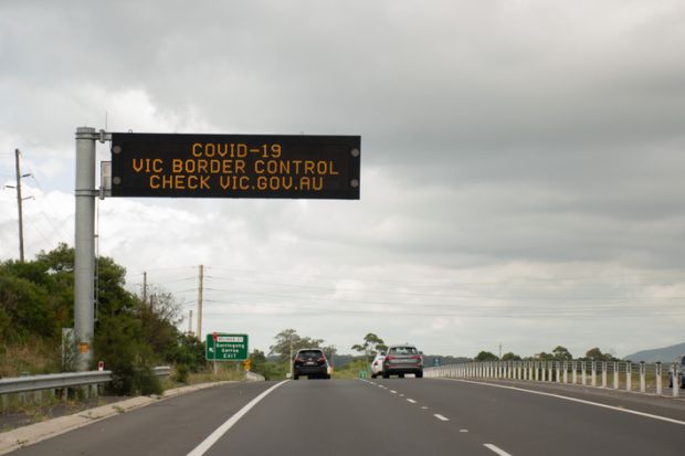 Pacific Highway, Australia - 2020-12-20 Digital road sign on Pacific Highway Covid-19 Victorian border control after Sydney Northern Beaches outbreak