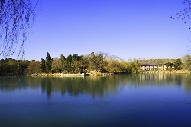 Panoramic landscape of Weiming lake in Peking University Panoramic landscape of Weiming lake in Peking University