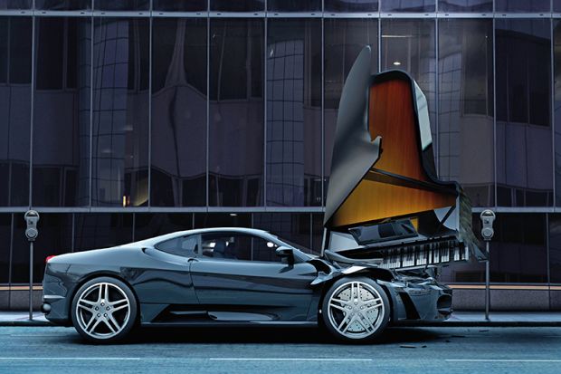 Grand piano falls on sports car Grand piano falls on sports car