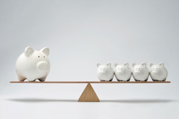 A see-saw with large and small piggy banks A see-saw with large and small piggy banks, symbolising levelling up