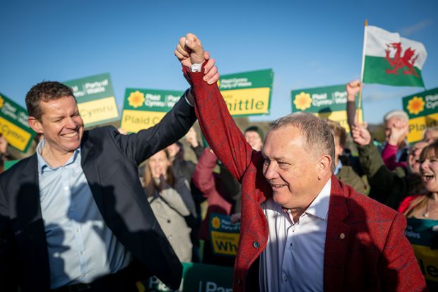 Lindsay Whittle (R), Plaid Cymru candidate for Caerphilly celebrates victory in the Caerphilly Senedd by-election with leader of Plaid Cymru Rhun ap Iorwerth (L) at Caerphilly Castle on 24 October, 2025 in Caerphilly, Wales. Lindsay Whittle (R), Plaid Cymru candidate for Caerphilly celebrates victory in the Caerphilly Senedd by-election with leader of Plaid Cymru Rhun ap Iorwerth (L) at Caerphilly Castle on 24 October, 2025 in Caerphilly, Wales.