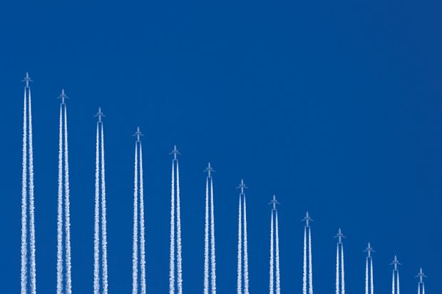 row of planes flying vertically to depict international study row of planes flying vertically to depict international study