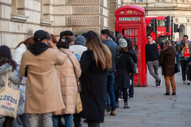 People are seen waiting in a queue for a red phone box in Westminster, London. To illustrate that free speech complaints scheme legislation is unlikely to come to fruition for several years. People are seen waiting in a queue for a red phone box in Westminster, London. To illustrate that free speech complaints scheme legislation is unlikely to come to fruition for several years.