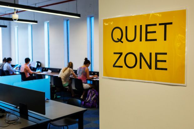 Students in a quiet zone at university. As an illustration that students are reluctant to report harassment.