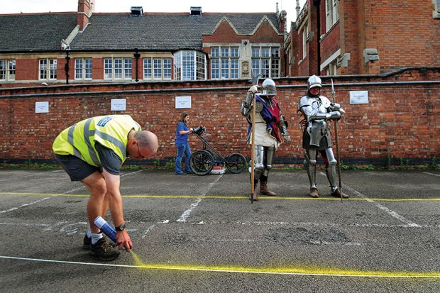 Claire Graham uses ground penetration radar (GPR) at Greyfriars car park in Leicester watched by actors dressed as Knights from Historic Equitation Ltd during an archaeological search for the lost grave of Richard III Claire Graham uses ground penetration radar (GPR) at Greyfriars car park in Leicester watched by actors dressed as Knights from Historic Equitation Ltd during an archaeological search for the lost grave of Richard III