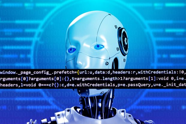 Robot with computer code over its mouth, illustrating AI censorship. Robot with computer code over its mouth, illustrating AI censorship.