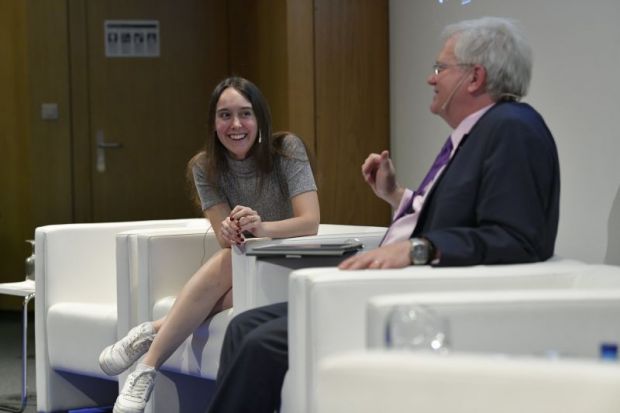 Sabrina Gonzalez Pasterski speaks at the THE World Academic Summit