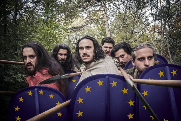 Warriors with shields bearing the European Union flag Warriors with shields bearing the European Union flag symbolising protecting free speech