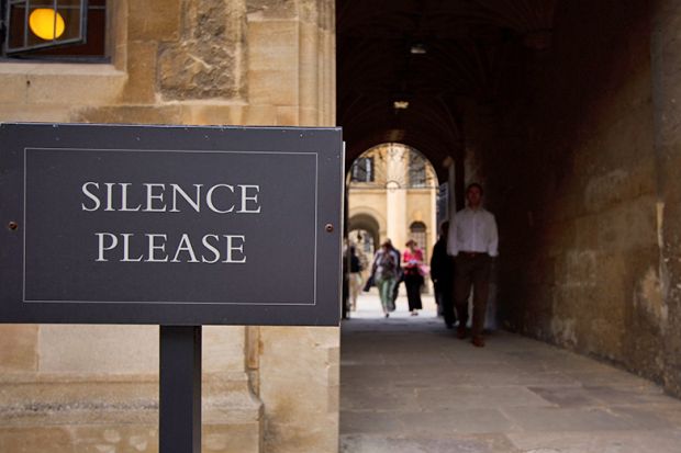 Silence please sign at university, UK. To illustrate free speech fears as campus critics are denied emeritus status. Silence please sign at university, UK. To illustrate free speech fears as campus critics are denied emeritus status.