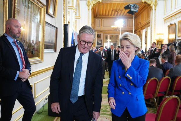 UK Prime Minister Keir Starmer and President of the European Commission, Ursula von der Leyen attend a press conference at the UK-EU summit at Lancaster House on 19 May 2025 in London, England UK Prime Minister Keir Starmer and President of the European Commission, Ursula von der Leyen attend a press conference at the UK-EU summit at Lancaster House on 19 May 2025 in London, England