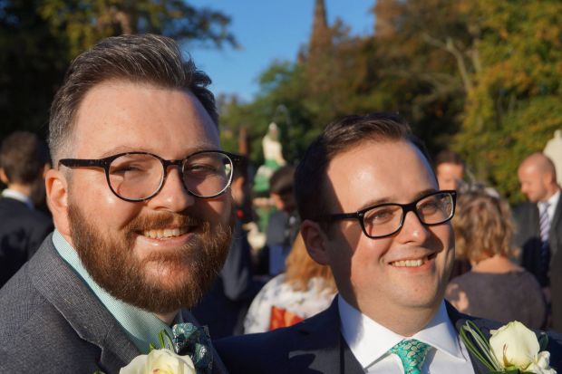 Steven Vaughan and Digby York on their wedding day