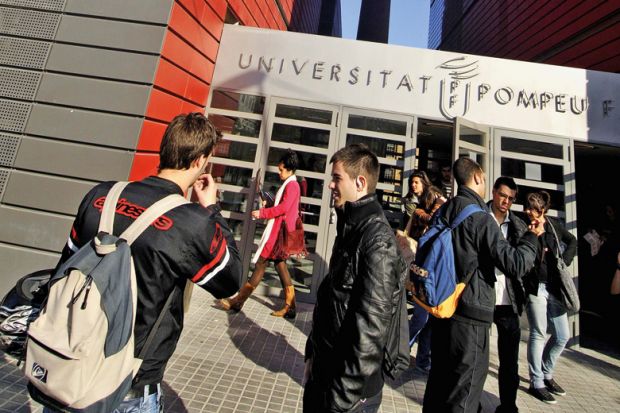 Students outside Pompeu Fabra University communication campus Students outside Pompeu Fabra University communication campus