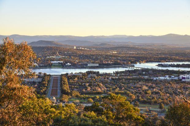 Sunset on Canberra City, autumn, Brindabella hills