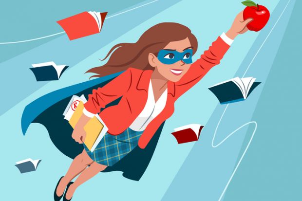 A woman with a superhero cap folding a folder A woman with a superhero cap folding a folder