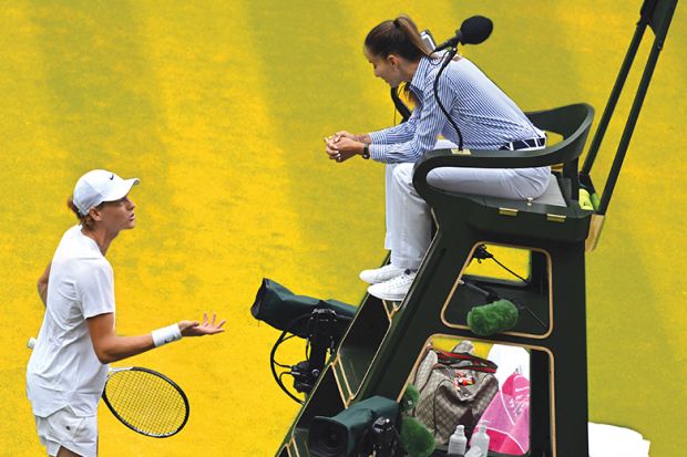 Jannik Sinner complains to the umpire after losing a point aginst Colombia's Daniel Elahi Galan during their men's singles tennis match on the seventh day of the 2023 Wimbledon Championships Jannik Sinner complains to the umpire after losing a point aginst Colombia's Daniel Elahi Galan during their men's singles tennis match on the seventh day of the 2023 Wimbledon Championships to illustrate What if ethics regulation actually fostered ethic