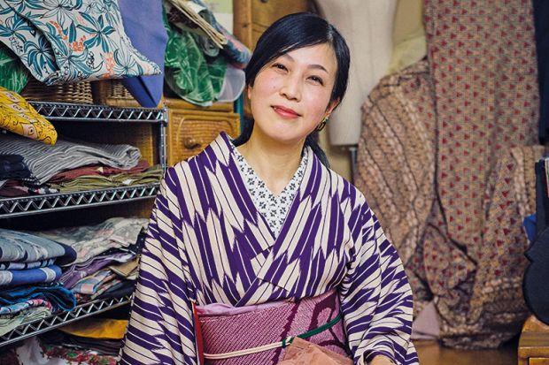 A woman wearing a kimono
