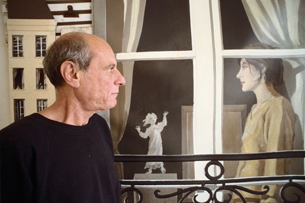 Man and and windows in trompe l'oeil style Man and and windows in trompe l'oeil style