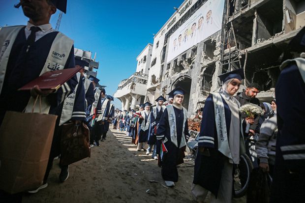 A graduation ceremony for 230 medical students is held by the Ministry of Health at al-Shifa Hospital which suffered severe damage as a result of Israeli military attacks in Gaza City, Gaza on 3 January, 2026. 
