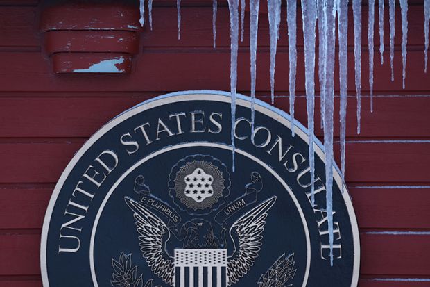 Icicles hang at the United States Consulate on 19 January, 2026 in Nuuk, Greenland.