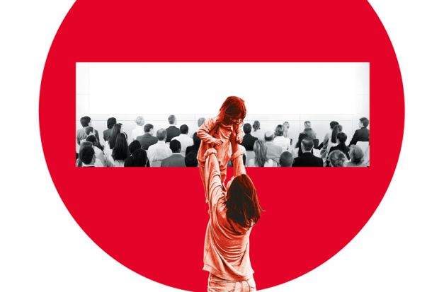 Montage of a lady lifting a child out of a crowd Montage image of a lady lifting a child out of a crowd to illustrate It’s high time we talked about children and conferences