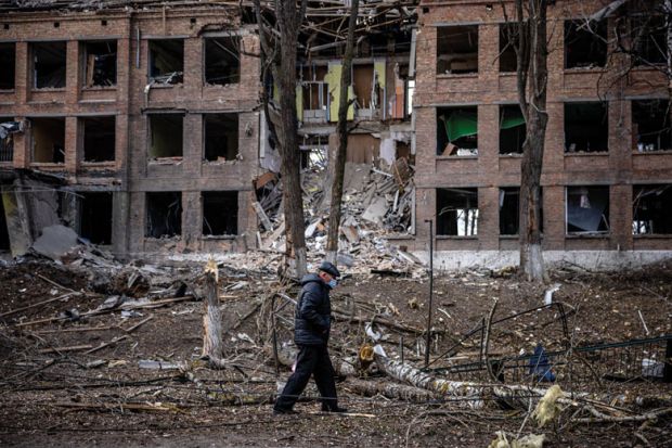 A man walks in front of a destroyed building after a Russian missile attack in the town of Vasylkiv, near Kyiv A man walks in front of a destroyed building after a Russian missile attack in the town of Vasylkiv, near Kyiv, to illustrate Russia faces ‘devastating’ research isolation