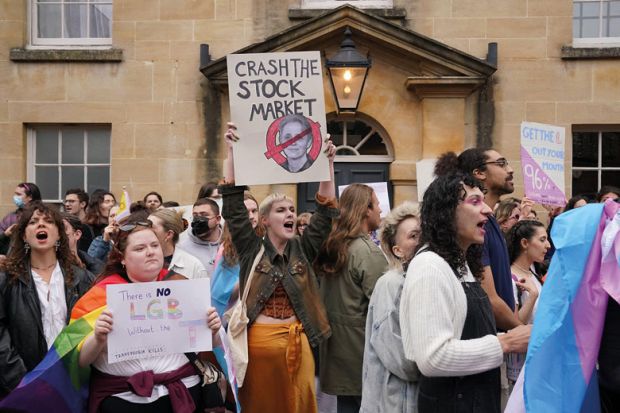 People protest about Kathleen Stock to illustrate OfS’ delayed Stock investigation ‘shows free speech difficulties’