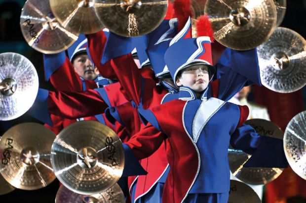 Young Russian military cadet at the Red Square during the "Spasskaya Tower" international military music festival to illustrate Kremlin to impose ‘propaganda’ course on Russian students