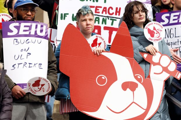 Boston University graduate worker students are striking in Boston, MA to illustrate US university suggests AI could help ‘offset’ striking instructors
