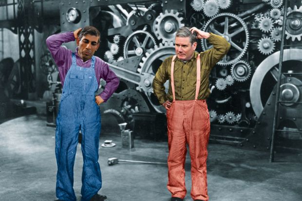  Rishi Sunak and Keir Starmer montage on film still scratching their heads to illustrate System engineering