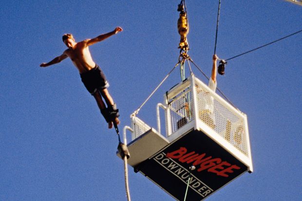 Bungee jumper at Bungee Downunder in Surfers Paradise on the Queensland Gold Coast to illustrate Australian universities rebound from Covid financial woes