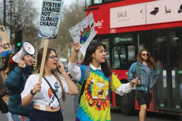 Students stage climate change demonstration around the Houses of Parliament in central London Students stage climate change demonstration around the Houses of Parliament in central London, to illustrate embed climate change education into all degrees, academics urge