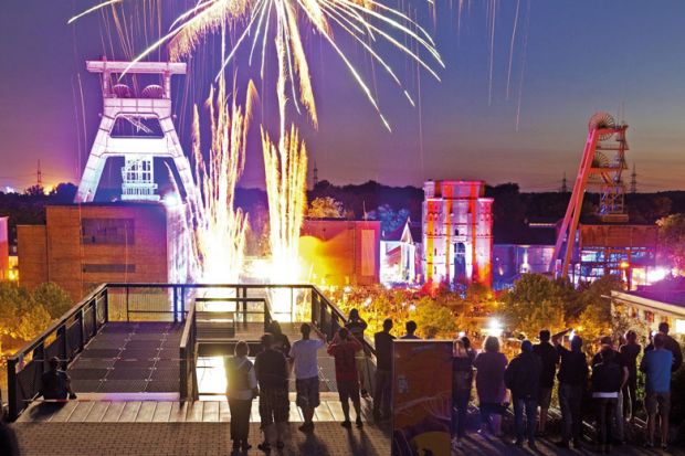 Fireworks at the illuminated coal mine Ewald to the Extraschicht, Herten, Germany Fireworks at the illuminated coal mine Ewald to the Extraschicht, Herten, Germany to illustrate Can academia revive Germany’s Rust Belt?